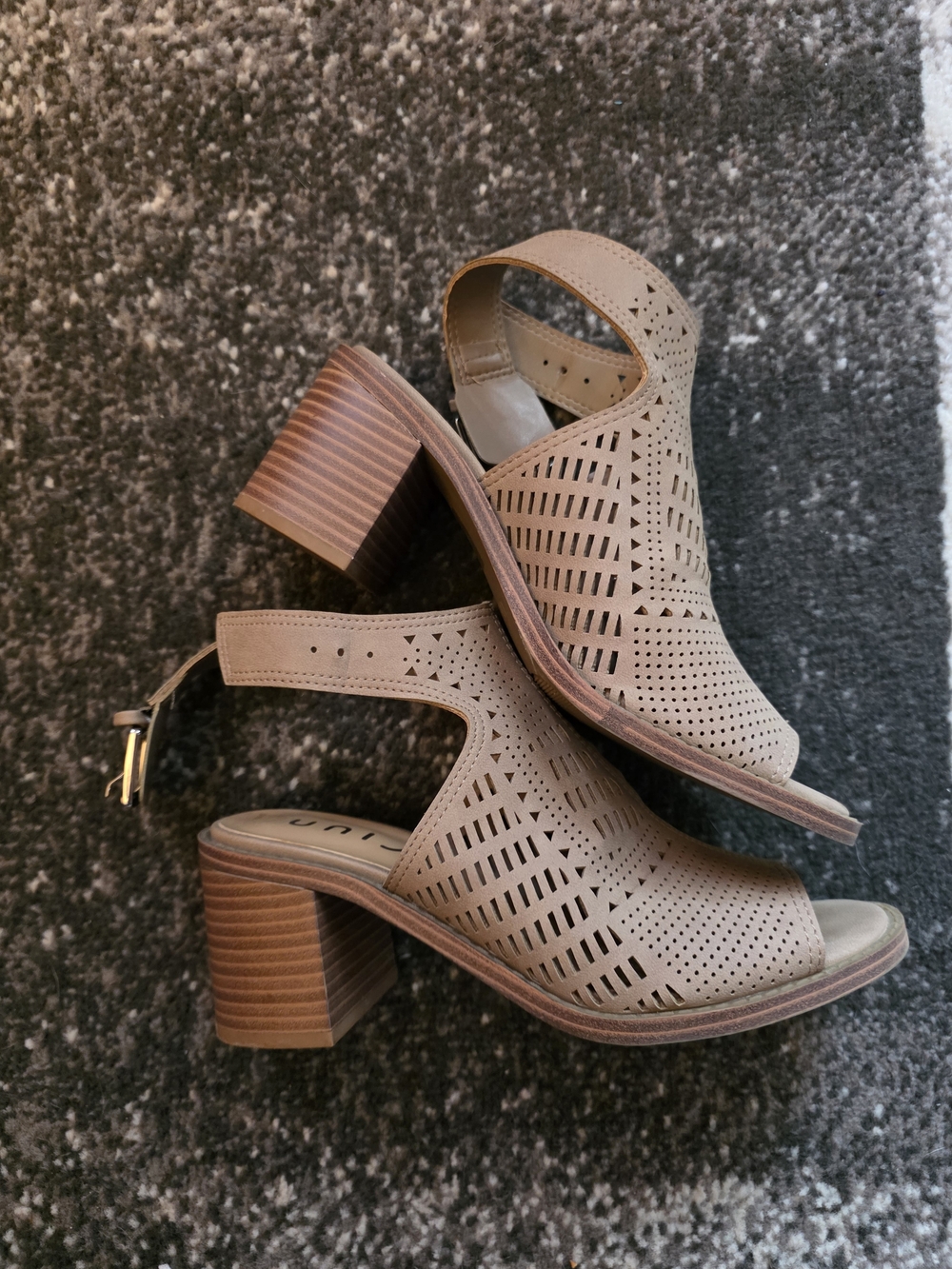 Unisa Taupe Perforated Block Heel Sandals